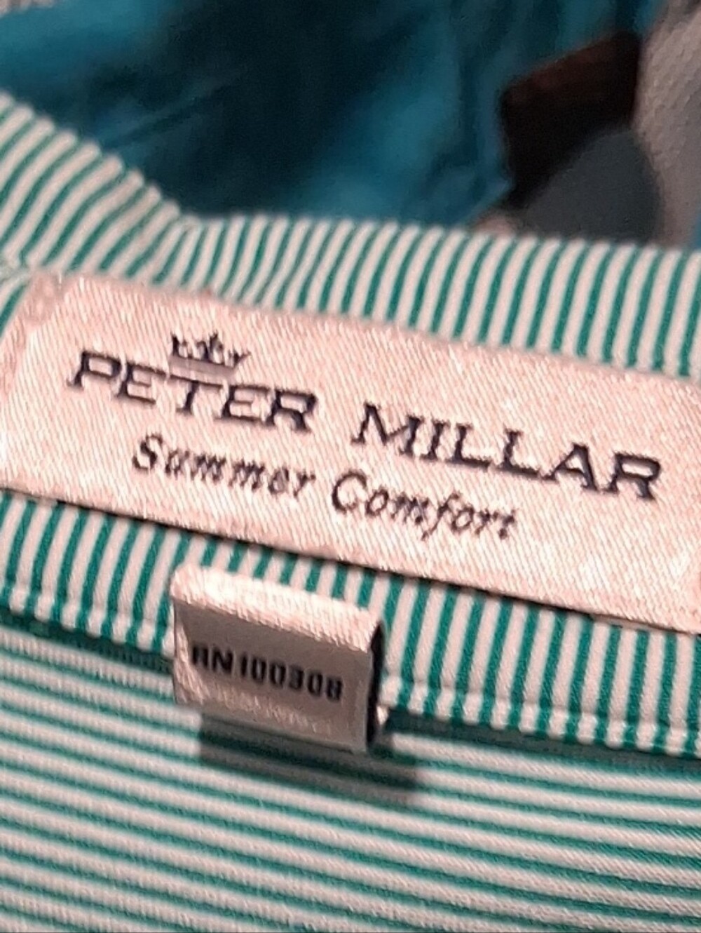 Peter Millar Teal and White Striped Casual Button-Down